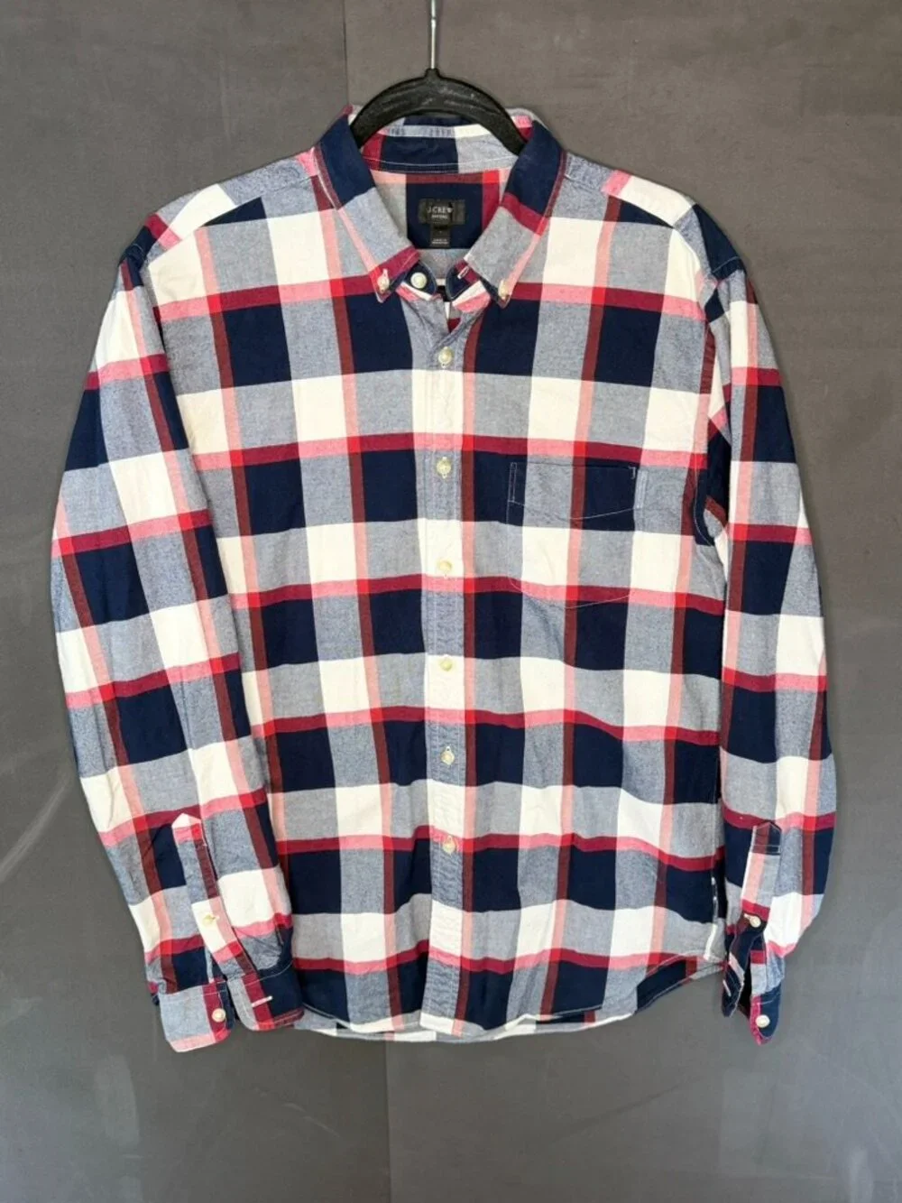 J Crew Shirt Mens Large Red Blue Plaid Button Down Oxford Dress Shirt LIKE NEW!